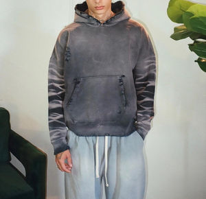 Custom Graphic Printed Vintage Drawstring Hood <b>Sweatshirt</b> Pullover <b>Grey</b> Acid Wash Hoodie - Product Image 2