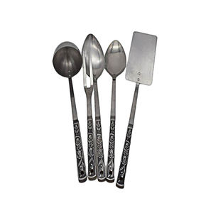 Juego de cubiertos modernos de acero inoxidable de alta calidad, rústico plateado de lujo con mango largo en relieve, juego de utensilios para servir - Product Image 1