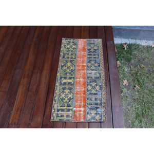 พรมวินเทจขนาด 1.4x3.1 ฟุต พรมตุรกีขนาดเล็ก พรมลายสัตว์สีส้ม - Product Image 4
