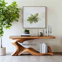 Table console en bois sculpturale moderne avec base organique artistique, table d'appoint contemporaine pour entrée, salon, couloir