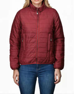 Chaquetas Acolchadas para Mujer, Diseño Nuevo, Color Granate Sólido, 100% Poliéster, Cálidas para Invierno, con Cierre y Logotipo Bordado - Product Image 1