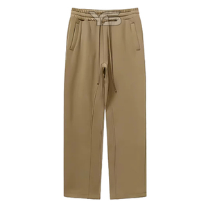 Pantalon de jogging en molleton de coton pour hommes taille moyenne Style décontracté hiver coupe-vent cordon de serrage teint uni droit - Product Image 1