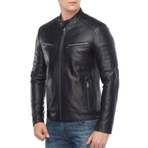 Veste en cuir de vache à manches longues de style universitaire classique pour hommes Meilleur prix Veste de camionneur à col montant pour hommes - Product Image 1