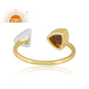 Best Quality Fine <b>Sterling</b> <b>Silver</b> 18K Gold Plated Natural Labradorite Gemstone <b>Adjustable</b> <b>Ring</b> Demi Fine Jewelry Manufacturer - Product Image 4