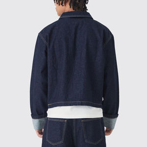 Ropa informal de invierno de alta calidad, chaqueta vaquera de color oscuro de algodón 100% para hombre, ropa de calle con logotipo personalizado, chaqueta vaquera cómoda para hombre - Product Image 3