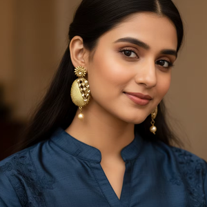 Boucles d'oreilles Polki Antique de Designer 8cm & 25gm Parfait pour les tenues de mariage de la mariée et les vêtements ethniques - Product Image 1