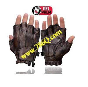 Gants de moto sans doigts en cuir rembourrés en gel pour hommes - Product Image 1