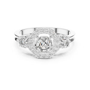 Anillo Solitario de Diamante Cultivado en Laboratorio, Redondo y Octogonal, de Oro Blanco de 14K para Mujer |   Diamante Cultivado Nuevo - Product Image 1