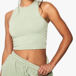 ชุดเสื้อและกางเกงขาสั้นผ้าคอตตอนแขนกุดสำหรับผู้หญิงชุดสองชิ้นสีทึบชุดสองชิ้นเสื้อ100% และกางเกงขาสั้นพิมพ์โลโก้ได้ตามต้องการ - Product Image 1