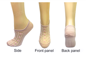 Foylock coreano personalizzato ricamato 3D Logo Oem Design puro pizzo floreale senza Show in maglia invisibile scollato calzini floreali da donna - Product Image 2