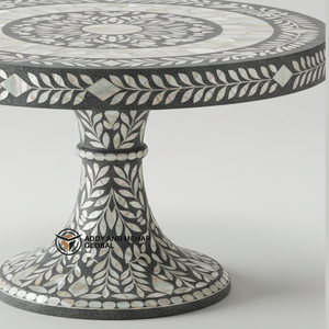 Support à gâteau rond en nacre grise artisanal avec finition antiadhésive écologique, piédestal luxueux pour la décoration de desserts - Product Image 4