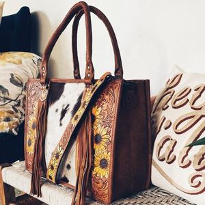 Tournesol usiné à la main bohème Western cuir de vachette véritable gland sac à bandoulière inde fabricant en gros prêt Stock - Product Image 3