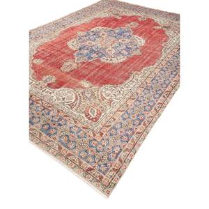 Alfombra Vintage de Lana 9x12, Tejida a Mano, con Medallón Rojo Naranja, Rectangular, Estilo Patchwork, para Entrada del Hogar - Modelo Pae-5038 - Product Image 2