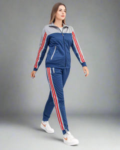 เซ็ตชุดวอร์ม2ชิ้นสำหรับผู้หญิงสีน้ำเงิน/สีเทา/สีแดง - Product Image 3