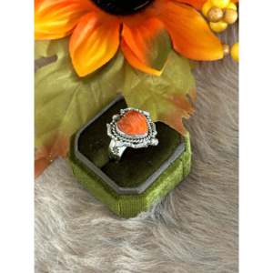 Southwest Handmade Spiny Oyster & Sterling <b>Silver</b> <b>Adjustable</b> Heart <b>Ring</b> Rose Gold Plated Alloy Bezel Set Inlay One Size Gift - Product Image 3