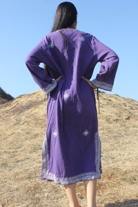 Caftán de Algodón Turco con Bordado Floral, Silueta en A, Punto Cadena, Talla Única, Estilo Vintage de Verano - Product Image 5