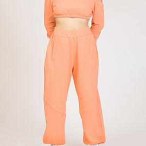 Pantalons de survêtement amples et décontractés pour femmes, couleur unie, taille élastique, devant plat, respirants, 100% coton molletonné, décontractés, hiver - Product Image 1