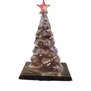 Support de bas d'arbre de Noël en fonte robuste avec ensemble de 3 crochets de cheminée or argent métallique et rouge pour la décoration - Product Image 4