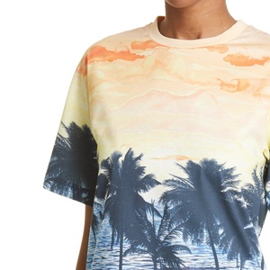 Plus Size <b>Cropped</b> Oversized Tee Solid Design Short Sleeve Beachwear - Product Image 3