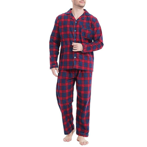 <b>Mens</b> Two-Piece Pajama Sets Long Sleeved Plaid Flannel <b>Shirts</b> Cotton/Spandex Quick Dry Vintage Style <b>for</b> <b>Summer</b> Customized Logo - Product Image 1