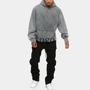 Fabricant de haute qualité Vintage Sun Faded Heavyweight Fleece Acid Wash Distressed Hoodie Hommes - Product Image 3