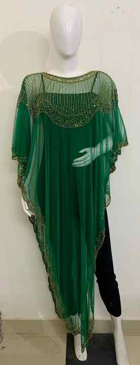 Women's Sleeveless Slit Poncho Shrug Top Kurti Heavy Neck Beaded Ruched Fashion Element Wholesale for Beach Evening Straight