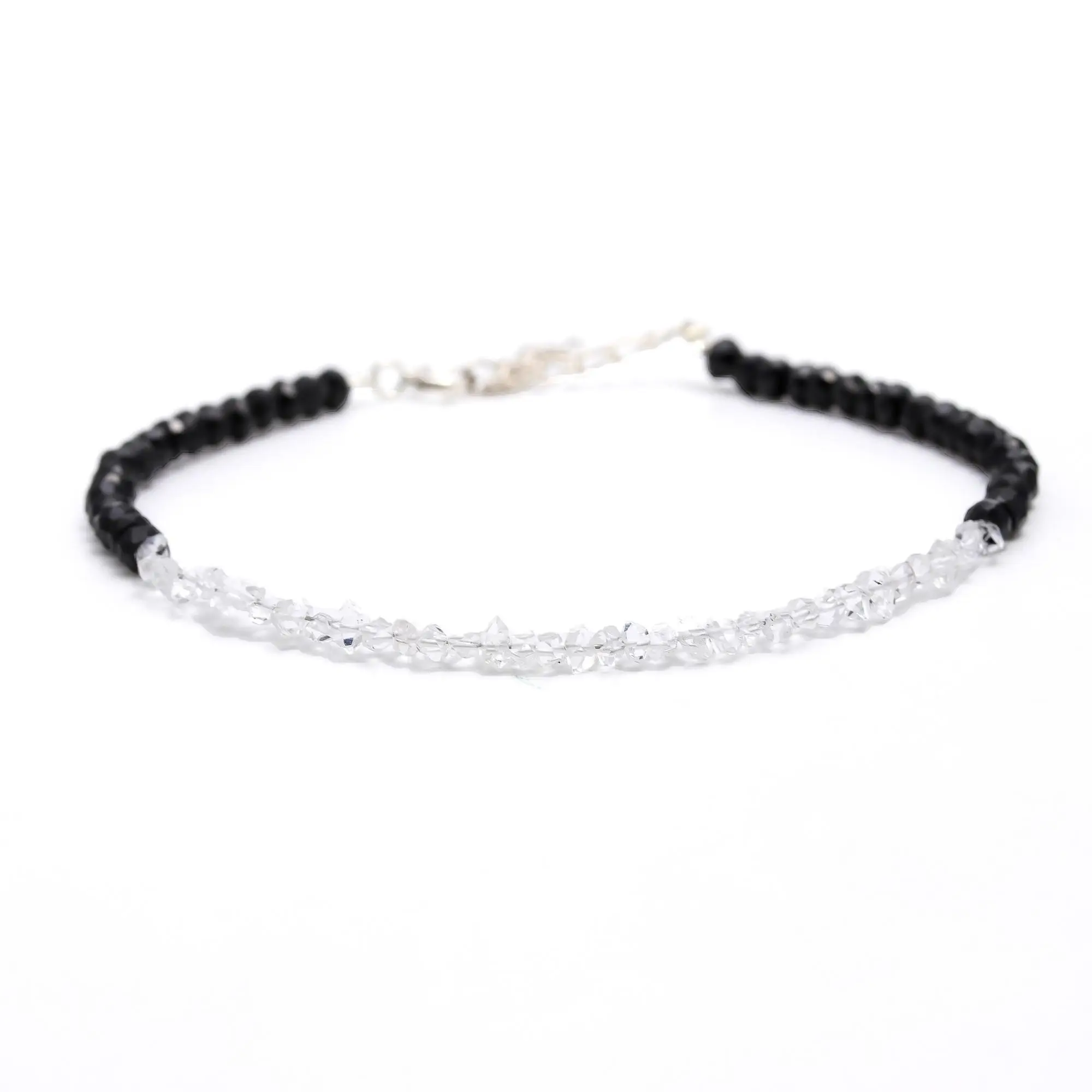 Rare Herkimer Diamond & Black Spinel Bracelet, Dainty Diamond Adjustable Jewelry Rough Diamond & Black Beads, Bridesmaid Gift