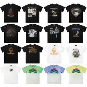 เสื้อยืดฮิปฮอปสไตล์ใหม่สำหรับผู้ชายเสื้อยืดแฟชั่นฮิปฮอปผ้าคอตตอน100% ทรงโอเวอร์ไซส์ลำลองขนาดใหญ่สนุกสนานพิมพ์โลโก้สีทึบถัก - Product Image 1