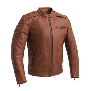 Veste en cuir de motard vintage pour homme, en cuir véritable, rembourrée - Product Image 1