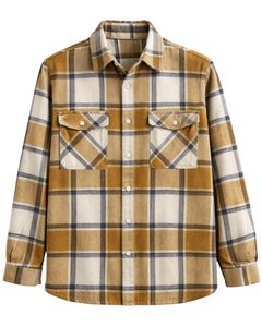 Chemise à carreaux personnalisée pour homme, manches longues, boutonnée, style décontracté en flanelle, couleur camel, marron, gris, fabricant sur mesure, vente en gros - Product Image 1
