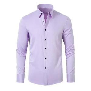 Camisa elástica de cuatro vías sin hierro de manga larga para hombre, camisetas europeas sedosas antiretráctiles para Comercio exterior transfronterizo - Product Image 3