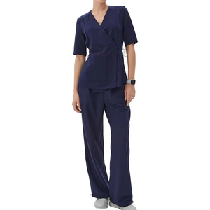 Yuhong ชุดสครับทางการแพทย์สีเทาใช้ได้ทั้งชายและหญิงชุดเครื่องแบบโรงพยาบาลทันสมัยสำหรับพยาบาลและแพทย์ - Product Image 5