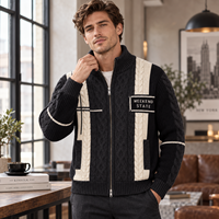 Cardigan zippé pour homme en maille torsadée, col montant, color block, tricot d'hiver, veste décontractée à fermeture éclair, personnalisable OEM ODM