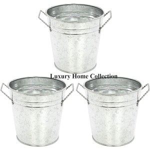 Juego de 3 macetas y macetas de aspecto atractivo pulido brillante de Color plateado totalmente galvanizado para el hogar, Hotel y Villa - Product Image 1