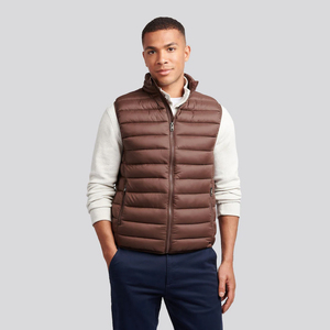 Gilets bouffants chauds pour hommes Offre Spéciale léger col montant couleur marron vêtements d'extérieur gilet matelassé veste sans manches à glissière - Product Image 3