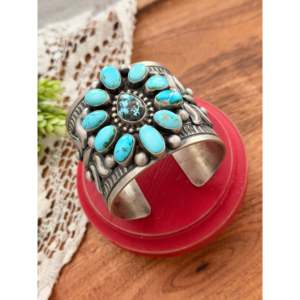 Tillie Jon Fashion Cuff Bracelet Multi-Turquoise & Sterling Silver Cluster Design - Product Image 4