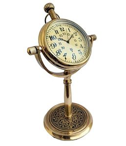 Handmade Metal Aluminum Antique Brass Table Desk Clock Nautical <b>Vintage</b> Maritime Small Watch <b>Compass</b> Digital Indoor Stopwatch - Product Image 5