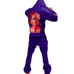 Ensemble survêtement évasé unisexe avec imprimé bouffant Survêtement polaire surdimensionné XL à ourlet brut de haute qualité Logo personnalisé pour l'été - Product Image 2