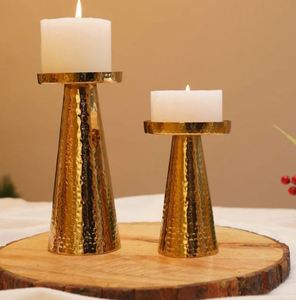 Soporte de Pilar martillado Metal vidrio estilo moderno Metal lujo portavelas conjunto palo boda decorativo - Product Image 2