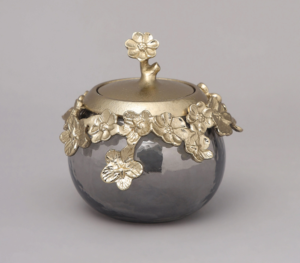 Luxury Gold Floral Decorative <b>Jar</b> Metal & Glass Storage Container Elegant Flower Lid Home Decor Accent - Product Image 2