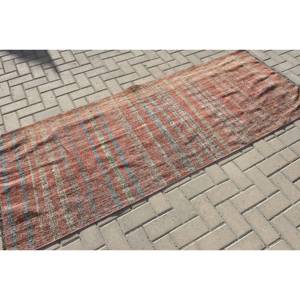 Tapis turc Vintage rustique 2.9x7.7 pieds Boho rouge bleu Patchwork Design grande surface Rectangle en laine pour couloir chevet Latex - Product Image 2