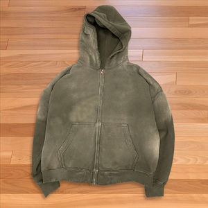 Streetwear Fleece Blank <b>Hoodie</b> Custom <b>Zip</b> <b>up</b> Vintage Double Layer Acid Wash Faded <b>Cropped</b> Hoodies for Men - Product Image 6