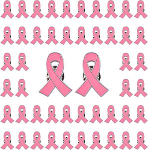 WANDIC 50 pièces Broches et badges en alliage rose octobre avec ruban rose pour la sensibilisation au <span class=keywords><strong>cancer</strong></span> du <span class=keywords><strong>sein</strong></span>, pour événements caritatifs féminins (2,5x2cm) - Product Image 1