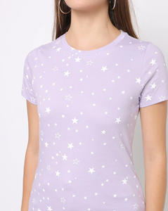 <b>Women's</b> Casual Star Print T-Shirt Solid Colors with Feather Decoration Knitted Fabric Eco-Friendly & Anti-Pilling - Product Image 1