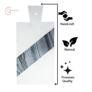 Planche à découper en marbre blanc naturel fait à la main avec poignée Bloc à découper rectangulaire élégant pour vaisselle de cuisine - Product Image 3