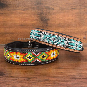 Collier de chien rembourré en cuir taillé à la main à motif occidental Colliers pour animaux de compagnie perlés en cuir véritable Produits en vrac doux et durables - Product Image 5