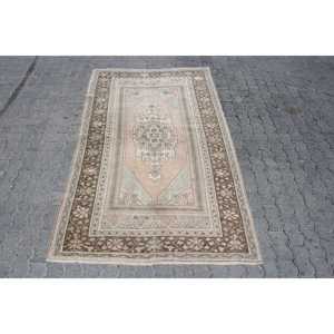 Vintage Area Rug, 4.4x7.3 ft Turkish Rug, <b>Brown</b> <b>Wool</b> Rug - Product Image 1