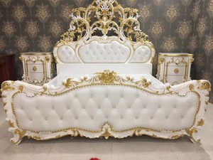 Juego de Cama de lujo de tamaño King, marcos de madera maciza dorados y europeos, con armario, a buen precio - Product Image 4