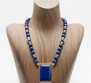 Collier RUdra en argent tibétain de haute qualité de 18 pouces pour femmes, perles géométriques en lapis-lazuli, design noué à la main, élégant et tendance - Product Image 3