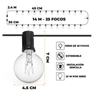 7.5 Meters LED <b>String</b> Lights with 25 G40 Bulbs Waterproof <b>Garden</b> and Hotel Decorative Lamp PVC Glass Plastic Body Material - Product Image 1